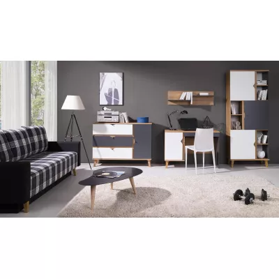 Kombinovaná komoda LARNAKA - dub zlatý / bílá / grafit