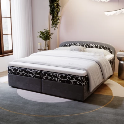 Čalouněná postel 140x200 KIRSTEN 2 s úložným prostorem - šedá / vzor 1