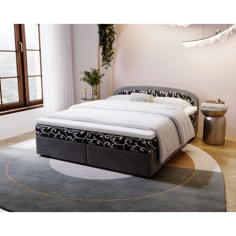 Čalouněná postel 140x200 KIRSTEN 2 s úložným prostorem - šedá / vzor 1