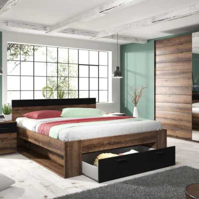 Manželská postel 160x200 s úložným prostorem CROWEL - dub mauvella