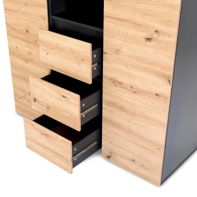 Prostorná šatní skříň 100 AGIRA - antracitová / dub