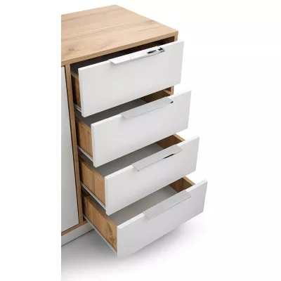 Velká kombinovaná komoda SAIDA - dub wotan / bílá