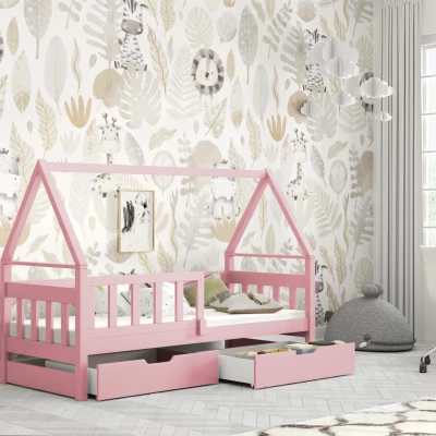 Dětská postel 75x180 DAFNE 1 se zábranou - růžová