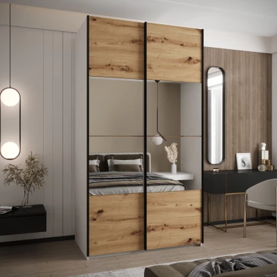 Dvoudveřová skříň SAMARA 4 - 140 cm, bílá / dub artisan / černá