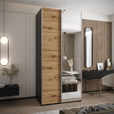 Dvoudveřová skříň SAMARA 3 - 110 cm, černá / dub artisan / stříbrná