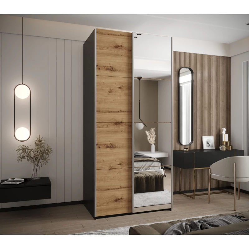 Dvoudveřová skříň SAMARA 3 - 110 cm, černá / dub artisan / stříbrná