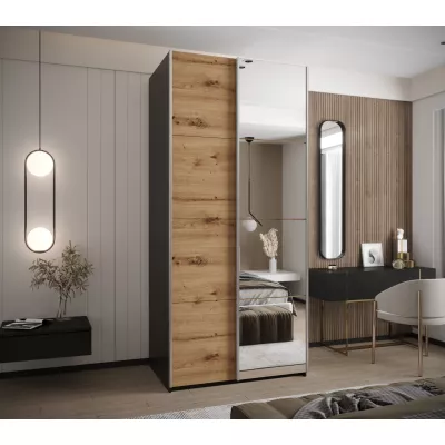 Dvoudveřová skříň SAMARA 3 - 110 cm, černá / dub artisan / stříbrná