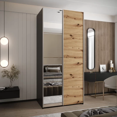 Dvoudveřová skříň SAMARA 3 - 110 cm, černá / dub artisan / stříbrná