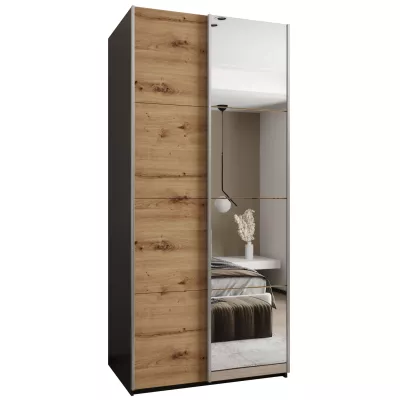 Dvoudveřová skříň SAMARA 3 - 110 cm, černá / dub artisan / stříbrná