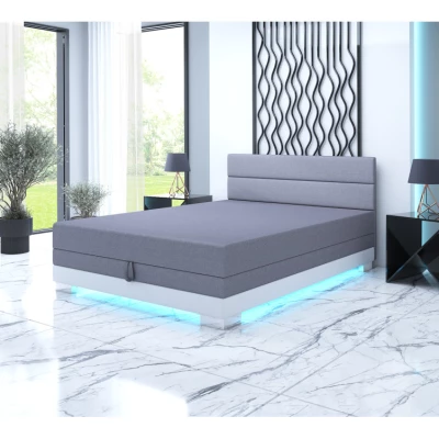 Jednolůžková postel 80x195 MORIA 2 s LED osvětlením - šedá / krémová