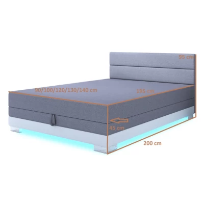 Jednolůžková postel 80x195 MORIA 2 s LED osvětlením - šedá / krémová