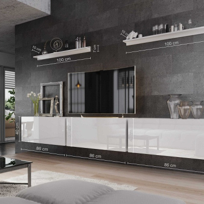 Levné Obývací stěny: Moderní bílá obývací stěna AMAL