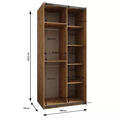 Dvoudveřová skříň SAMARA 2 - 120 cm, černá / bílá / zlatá
