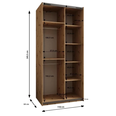 Dvoudveřová skříň SAMARA 3 - 110 cm, dub artisan / černá / černá