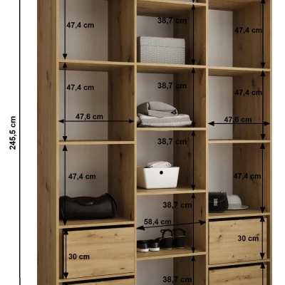 Šatní skříň s policemi 160/40 LORENA 1 - kašmír / zlatá