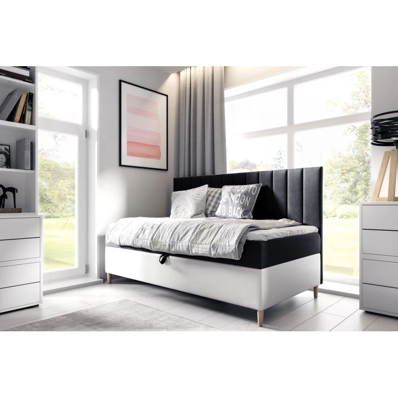 Kontinentální postel 100x200 MIREN 2 - černá / bílá, otevírání z pravé strany + topper ZDARMA