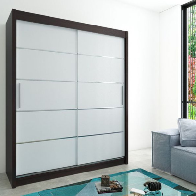 Levné Šatní skříně: Moderní šatní skříň s posuvnými dveřmi Enni 180 v barvě wenge-bílá