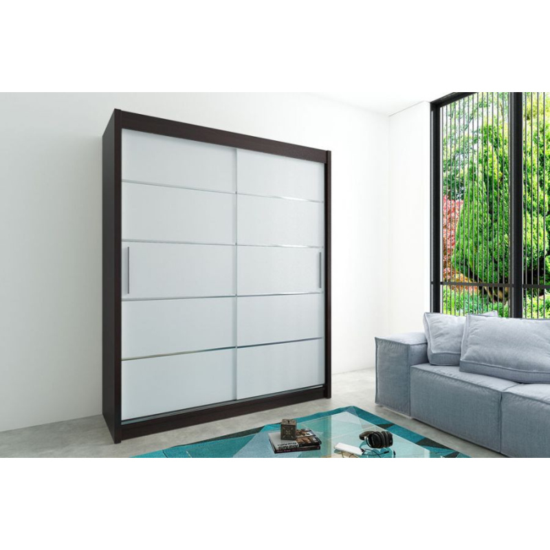 Levné Šatní skříně: Moderní šatní skříň s posuvnými dveřmi Enni 180 v barvě wenge-bílá