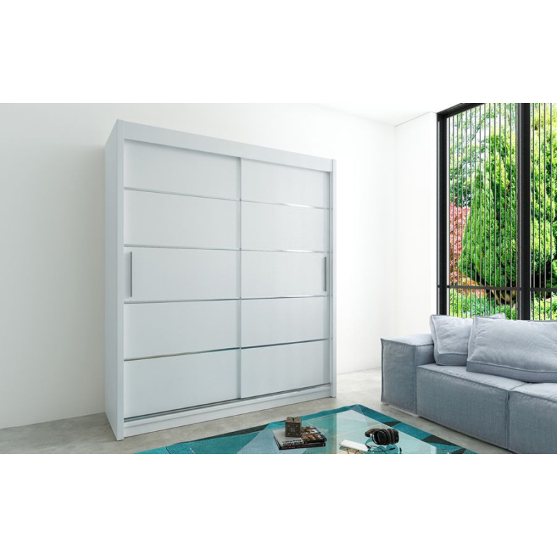 Levné Šatní skříně: Moderní šatní skříň s posuvnými dveřmi Enni 180 v barvě bílé