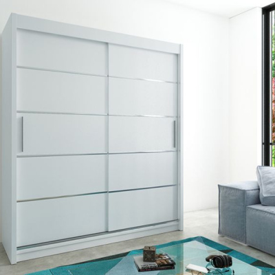 Levné Šatní skříně: Velká šatní skříň Enni 200 s posuvnými dveřmi v barvě bílé