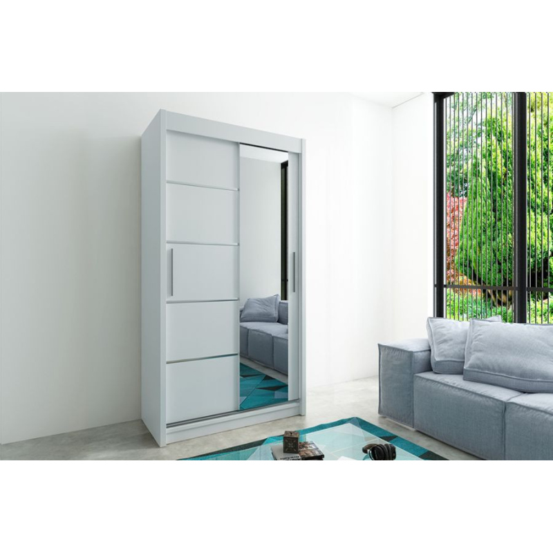 Levné Šatní skříně: Skříň s posuvnými dveřmi a zrcadlem Adéla 120 v barvě bílé