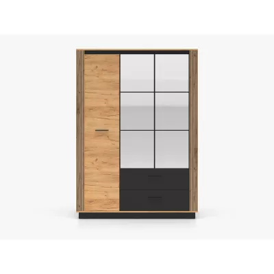 Třídveřová šatní skříň 150 cm MING - dub craft zlatý / černá