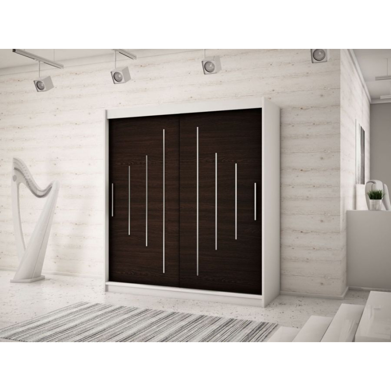 Levné Šatní skříně: Elegantní šatní skříň s posuvnými dveřmi Erika 200 v barvě bílá-wenge