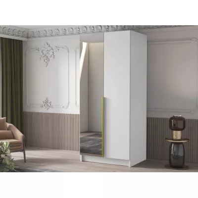 Úzká šatní skříň 100 cm se zrcadlem SELLY 2 - bílá / zlatá