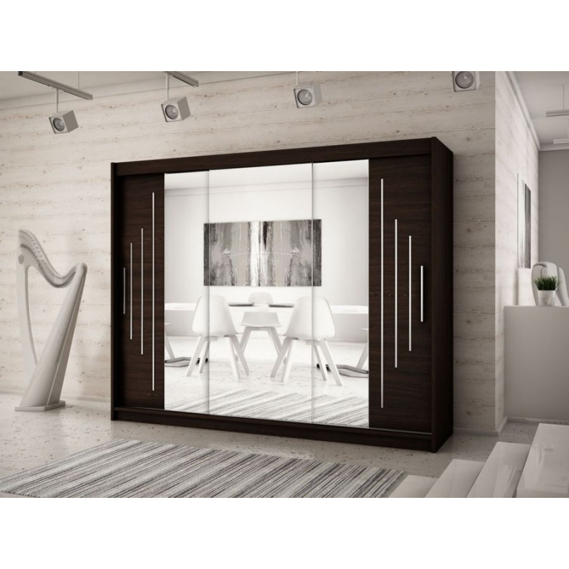 Levné Šatní skříně: Velká šatní skříň s posuvnými zrcadlovými dveřmi Patricie 250 v barvě wenge