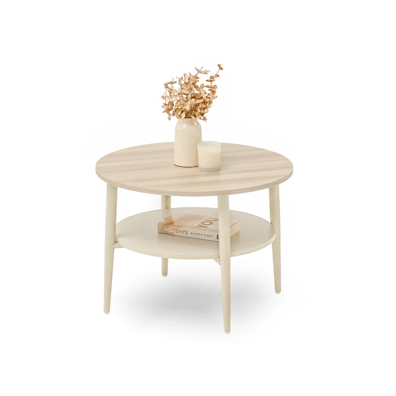 Kulatý konferenční stolek 60 TODOR - krémový / béžový jasan