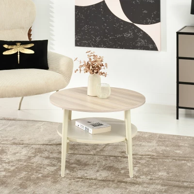 Kulatý konferenční stolek 60 TODOR - krémový / béžový jasan