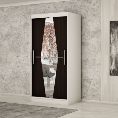 Levné Šatní skříně: Šatní skříň s posuvnými dveřmi a zrcadly Rebeka 100 v barvě bílá-wenge