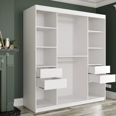 Moderní šatní skříň 180 cm se šuplíky CARSON 2 - černý mramor / černá / zlatá