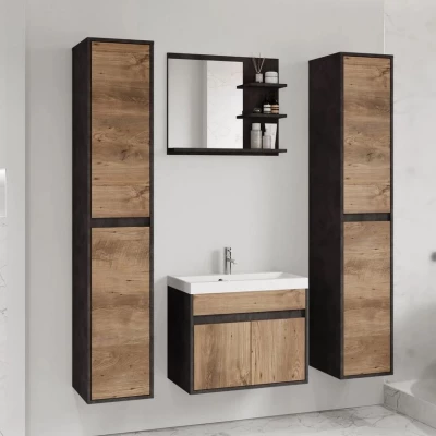 Koupelnová sestava se zrcadlem DENISON XL - matera / kaštan breslau + baterie Economico ZDARMA