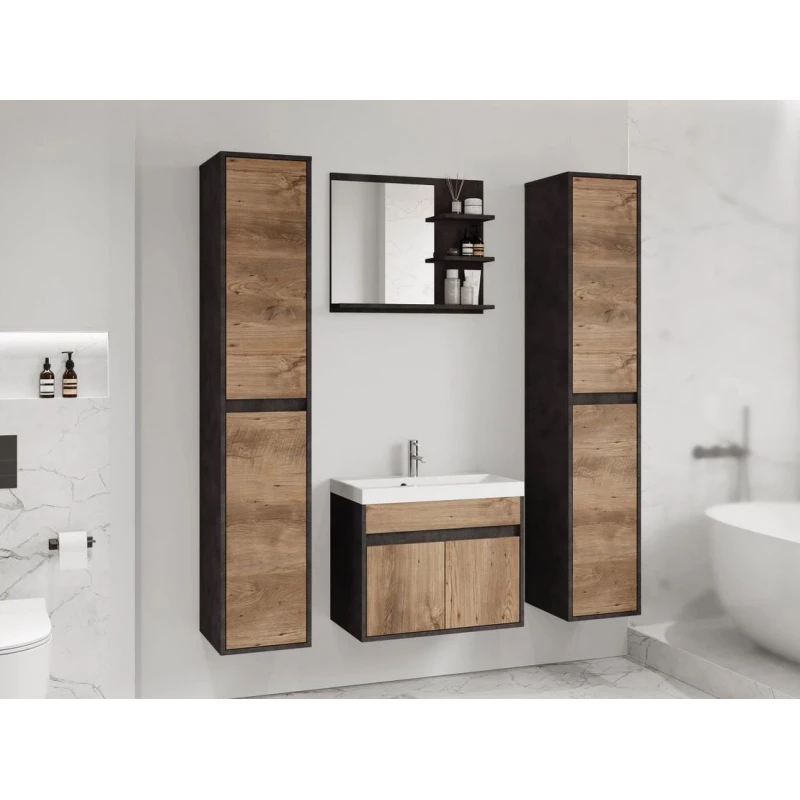 Koupelnová sestava se zrcadlem DENISON XL - matera / kaštan breslau + baterie Economico ZDARMA