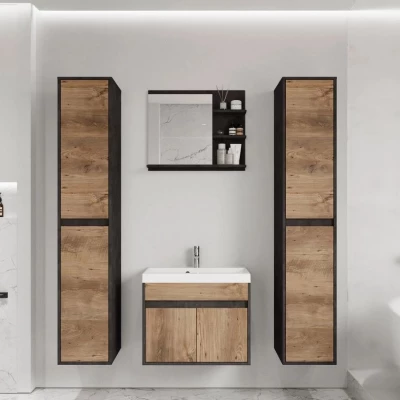 Koupelnová sestava se zrcadlem DENISON XL - matera / kaštan breslau + baterie Economico ZDARMA