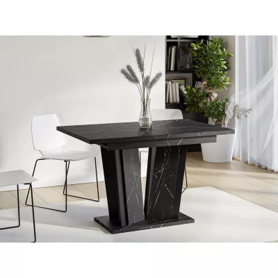 Rozkládací stůl do kuchyně 120x80 cm FERDEK 2 - mramor černý / lesklý černý
