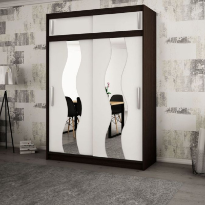 Levné Šatní skříně: Elegantní šatní skříň s ozdobnými zrcadly na posuvných dveřích Jesika 200 v barvě dub sonoma