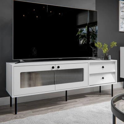 Prosklený TV stolek FORNEY - bílý