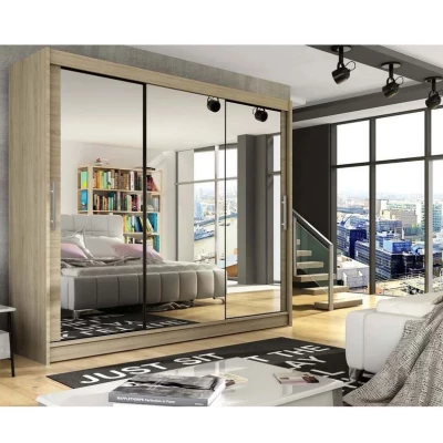 Vysoká šatní skříň se zrcadlem 250 cm HORTENSIA 3 - dub sonoma