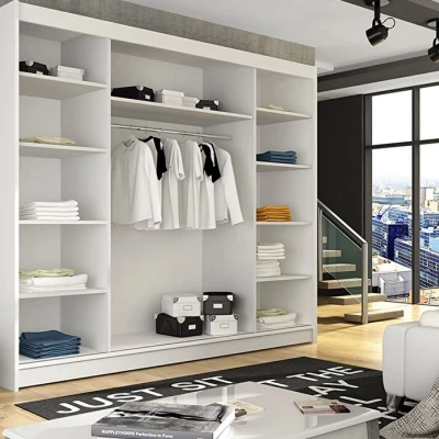 Vysoká šatní skříň se zrcadlem 250 cm HORTENSIA 3 - dub sonoma