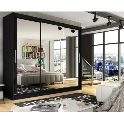 Vysoká šatní skříň se zrcadlem 250 cm HORTENSIA 3 - černá