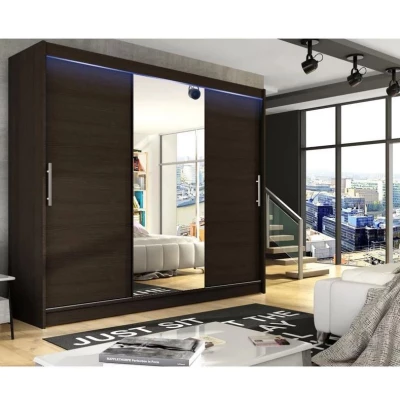 Velká šatní skříň se zrcadlem 250 cm HORTENSIA 1 - hnědá + RGB osvětlení ZDARMA