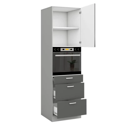 Vysoká skříňka 60 cm na vestavnou troubu GENJI 1 - šedá / lesklá bílá