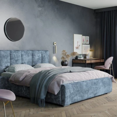 Moderní čalouněná postel 180x200 NEUSA 1 s úložným prostorem - modrá