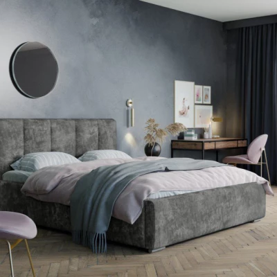 Moderní čalouněná postel 140x200 NEUSA 1 s úložným prostorem - šedá