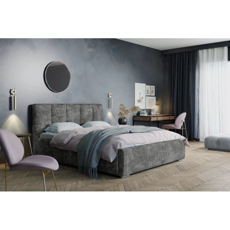 Moderní čalouněná postel 140x200 NEUSA 1 s úložným prostorem - šedá