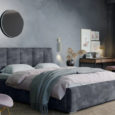 Moderní čalouněná postel 140x200 NEUSA 1 s úložným prostorem - tmavě šedá 
