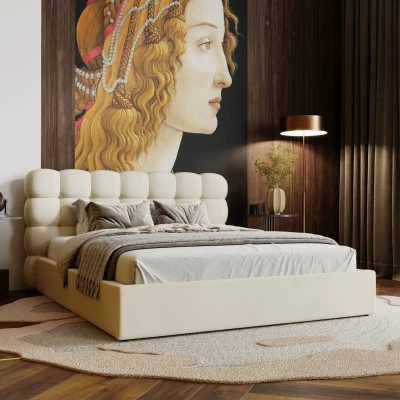 Pohodlná čalouněná postel VANIA 1 200x200 s úložným prostorem - vanilková