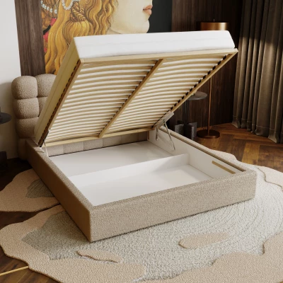 Pohodlná čalouněná postel VANIA 1 200x200 s úložným prostorem - vanilková